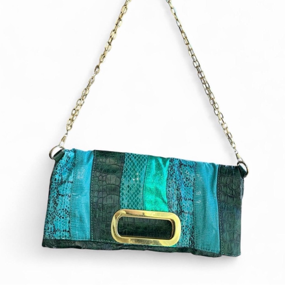 ALDO Emerald Patchwork Snakeskin Clutch Chain Strap Y2K